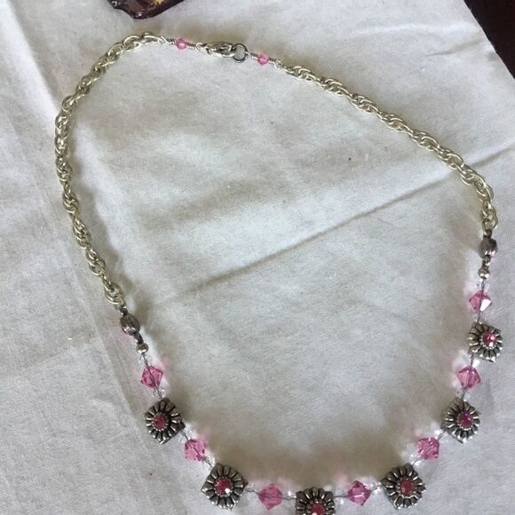 $12 ea or 3/$25. Silvertone & Pink Crystal Necklac - Picture 1 of 6